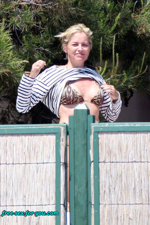 Sharon Stone showing her shaved pussy and big tits to paparazzi #75418999