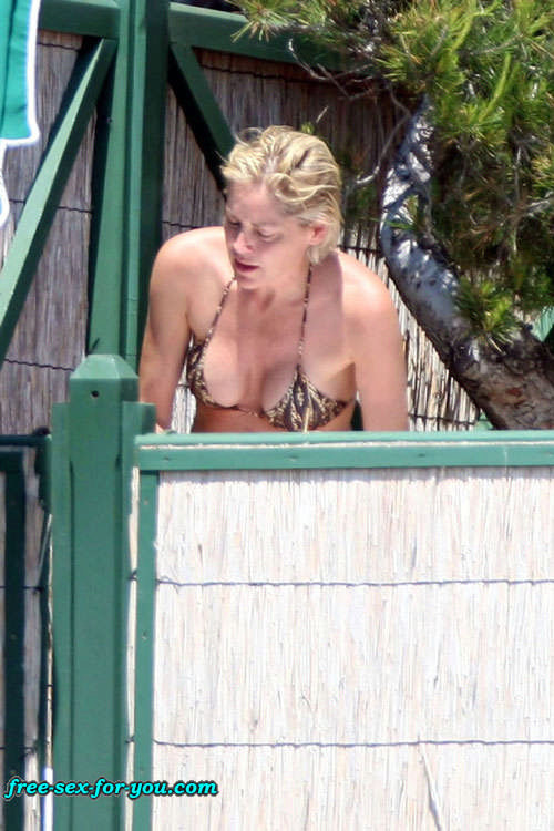 Sharon Stone showing her shaved pussy and big tits to paparazzi #75419018