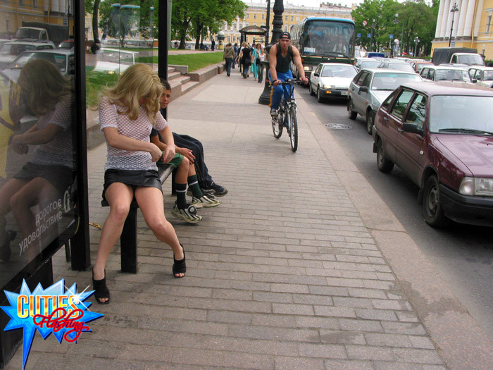 Two hot naughty models pose naked on city streets #70305109