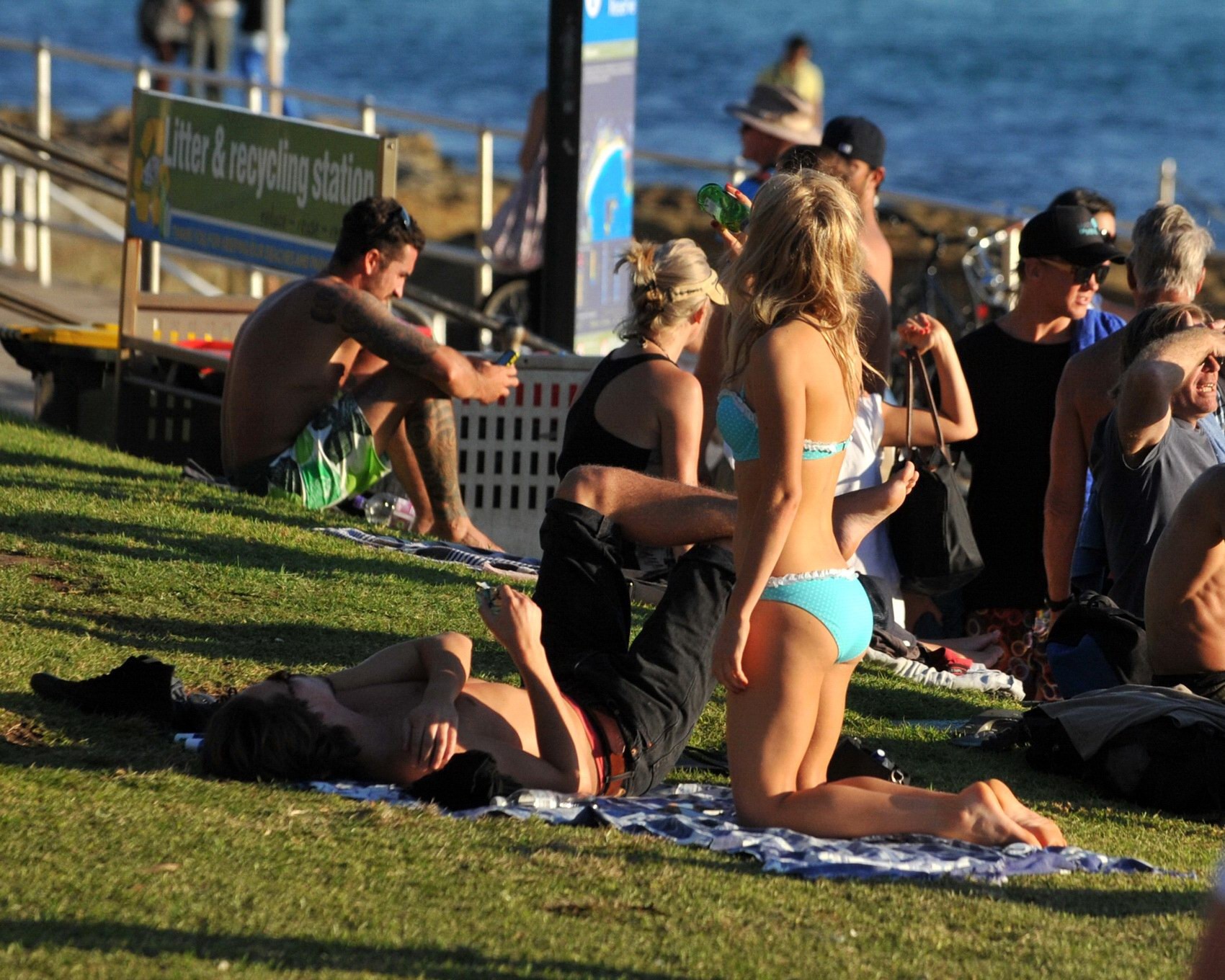 Samara Weaving in bikini petting with her boyfriend on Bondy Beach in Australia #75233674