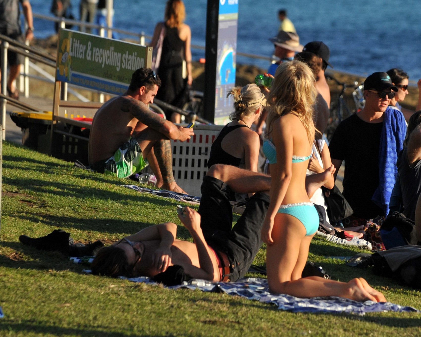 Samara Weaving in bikini petting with her boyfriend on Bondy Beach in Australia #75233688