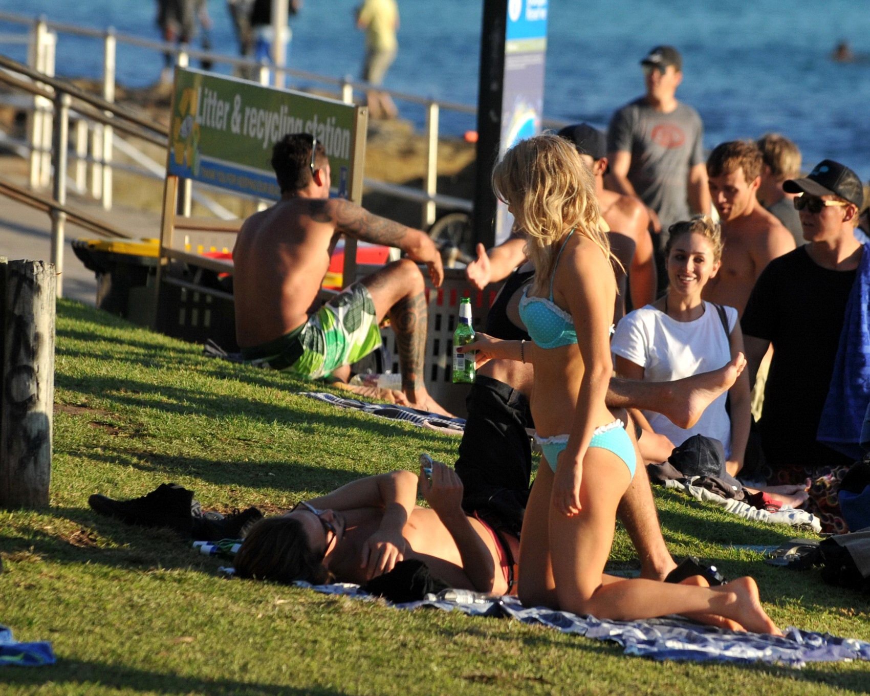 Samara Weaving in bikini petting with her boyfriend on Bondy Beach in Australia #75233697