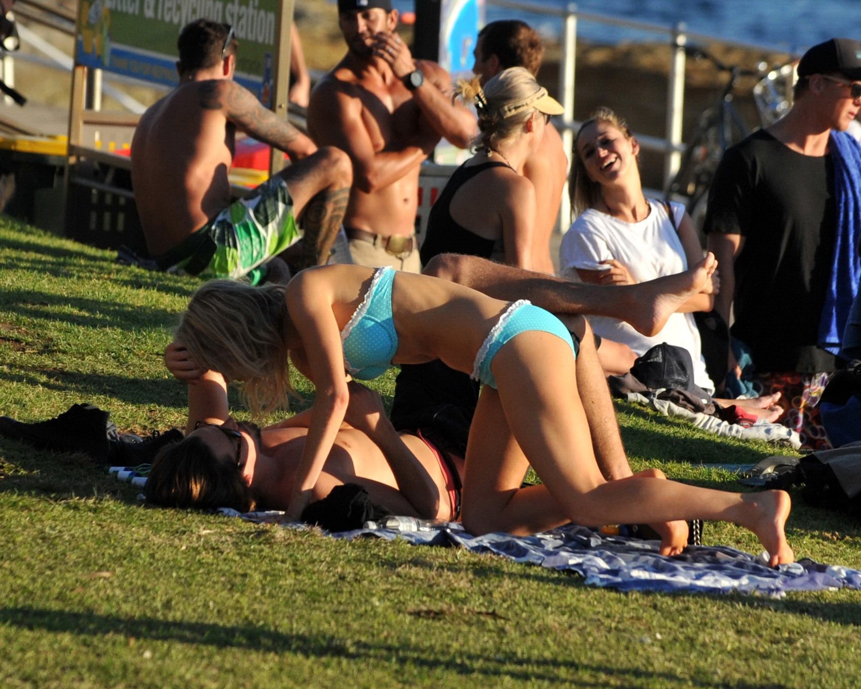 Samara Weaving in bikini petting with her boyfriend on Bondy Beach in Australia #75233733