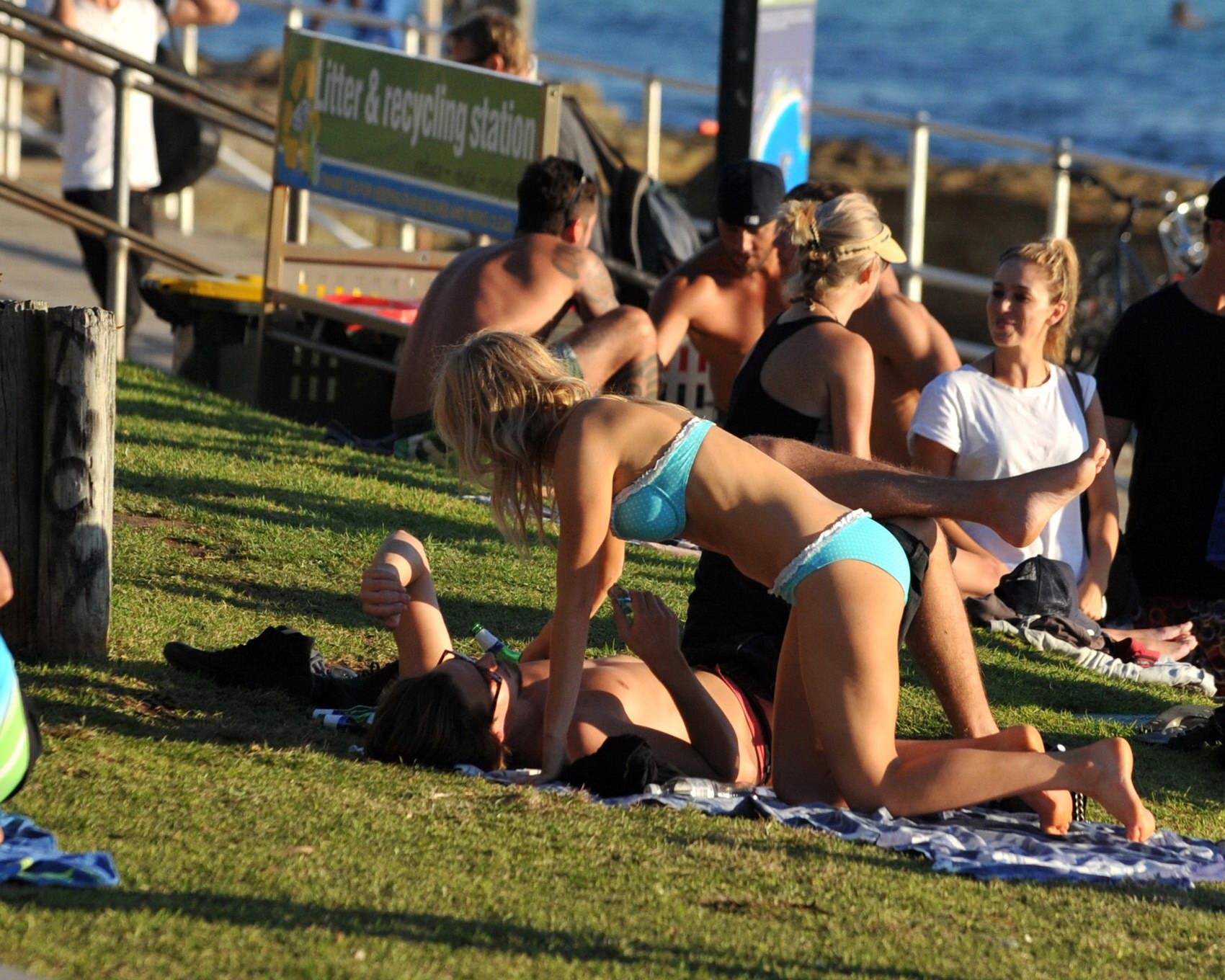 Samara Weaving in bikini petting with her boyfriend on Bondy Beach in Australia #75233761