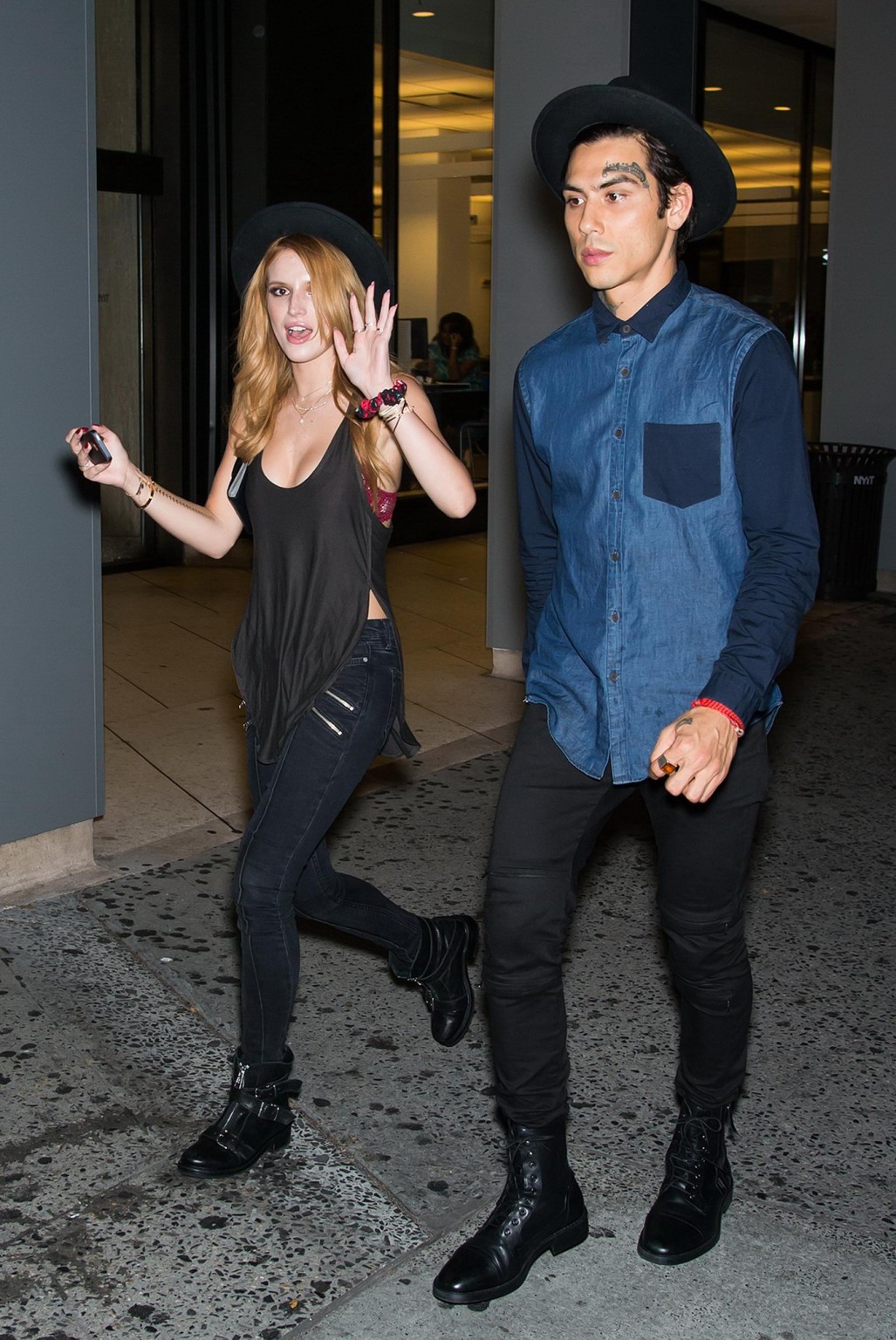 Bella Thorne showing big cleavage in a black top and tight jeans out in NYC #75185994