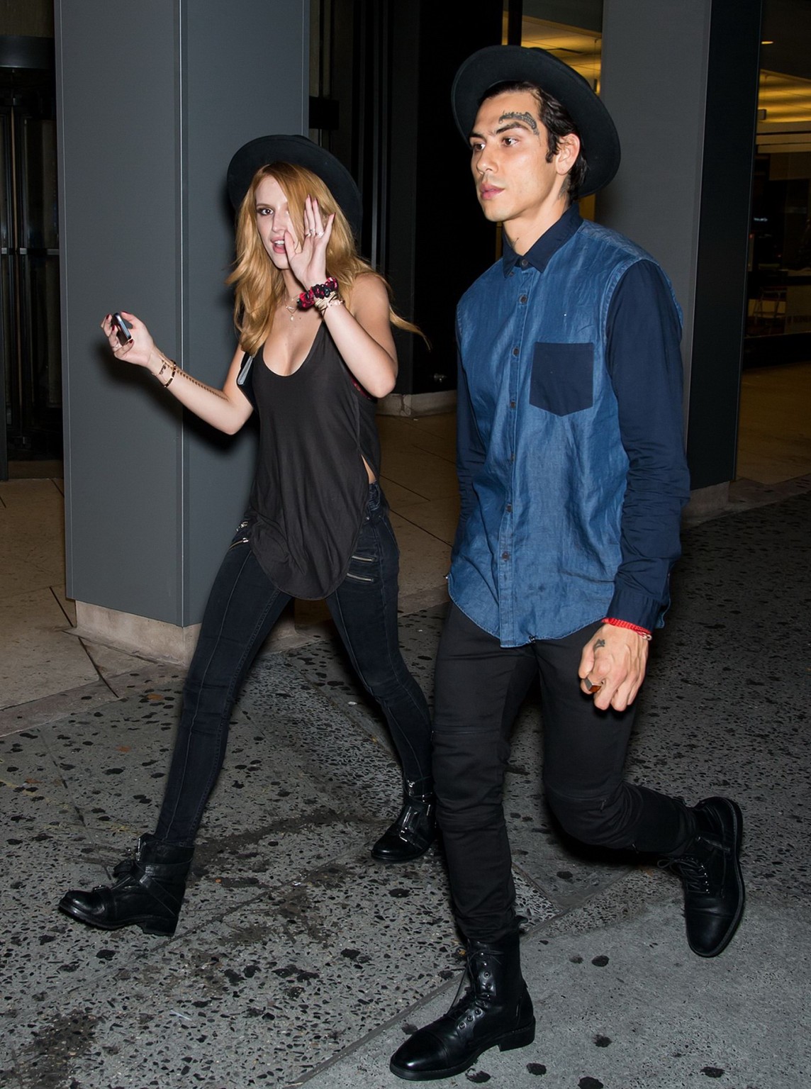 Bella Thorne showing big cleavage in a black top and tight jeans out in NYC #75186003
