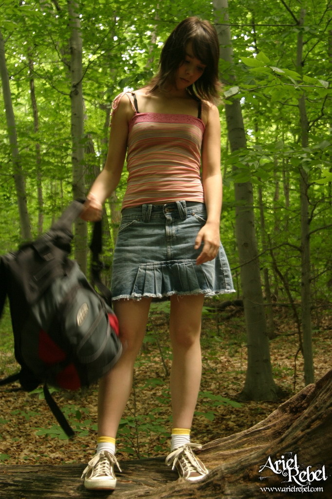 Schoolgirl panty upskirt outside in woods