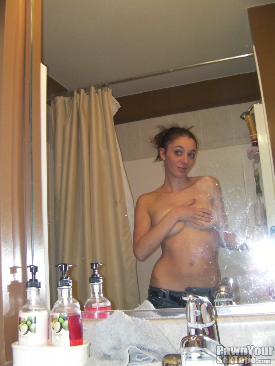 Roxxy has big juicy tits and loves to take naked self pics in the mirror #79351906