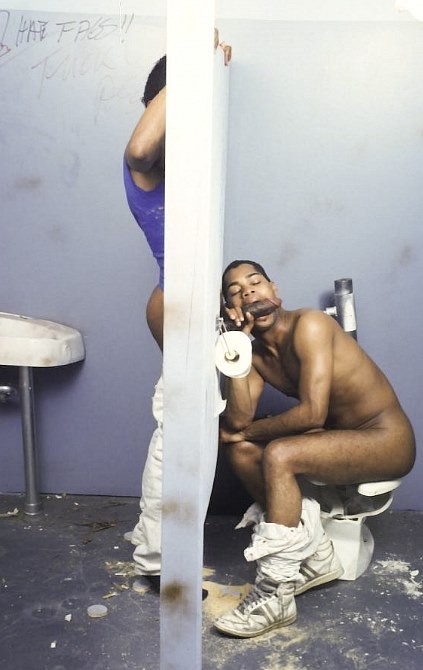 Black twinks enjoy glory hole sucking and fucking in a toilet #76946152