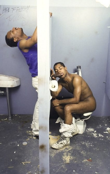 Black twinks enjoy glory hole sucking and fucking in a toilet #76946171