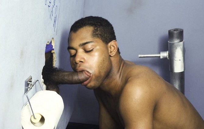 Black twinks enjoy glory hole sucking and fucking in a toilet #76946181