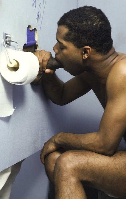 Black twinks enjoy glory hole sucking and fucking in a toilet #76946188