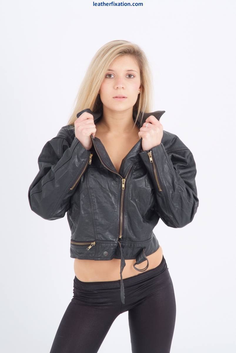 Lovely blonde Sam is wearing a sexy leather bikers chick jacket  #72464295