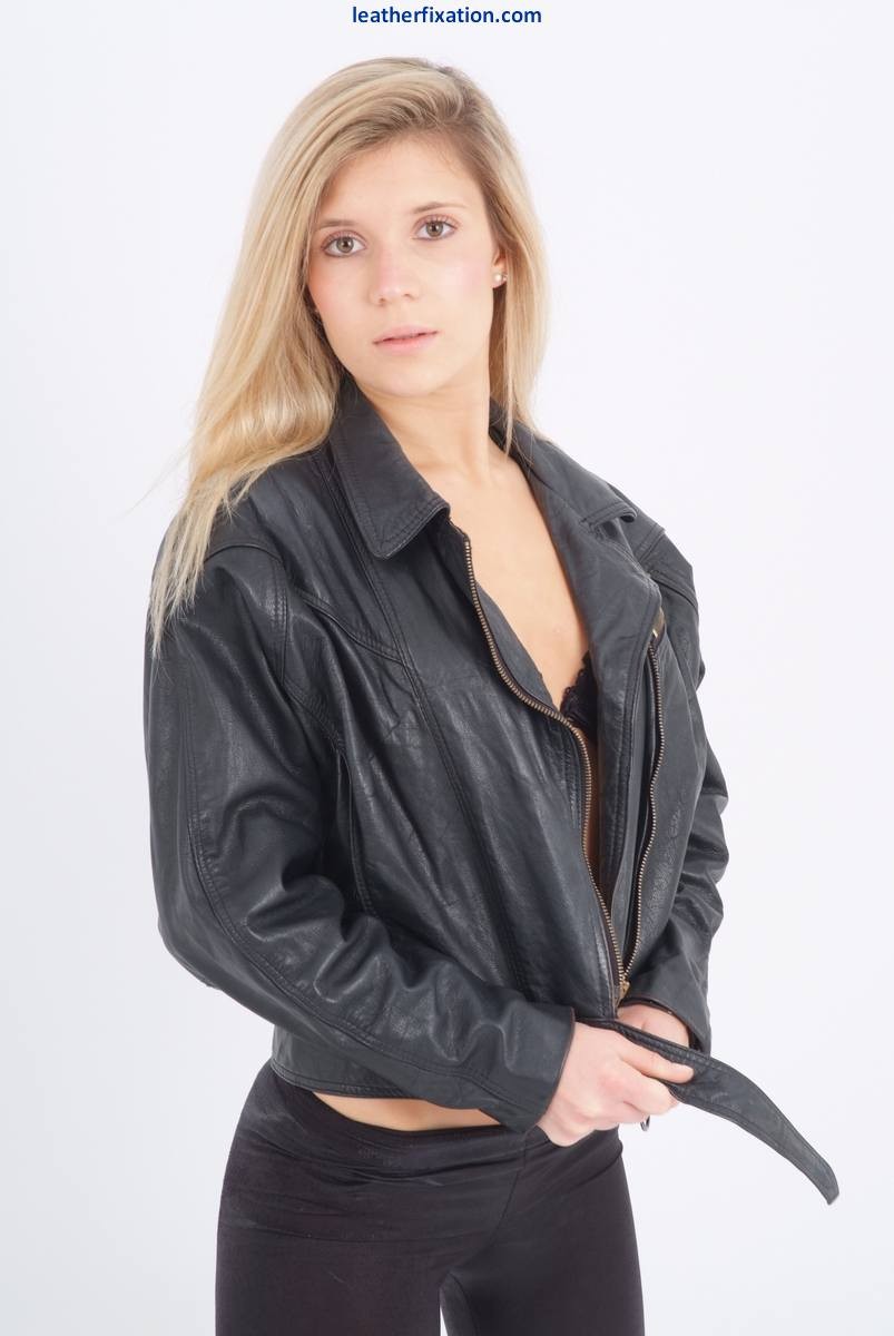 Lovely blonde Sam is wearing a sexy leather bikers chick jacket  #72464319