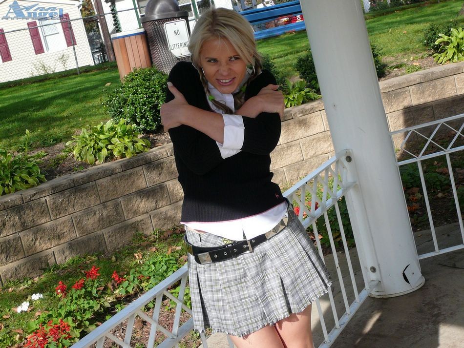 Anna Angel at the park teasing in a sexy schoolgirl outfit #79039726