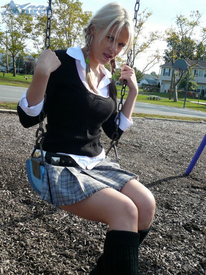 Anna Angel at the park teasing in a sexy schoolgirl outfit #79039792
