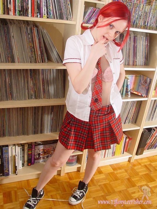 Pretty Tiffany taking off her sexy school uniform in the library #78807680