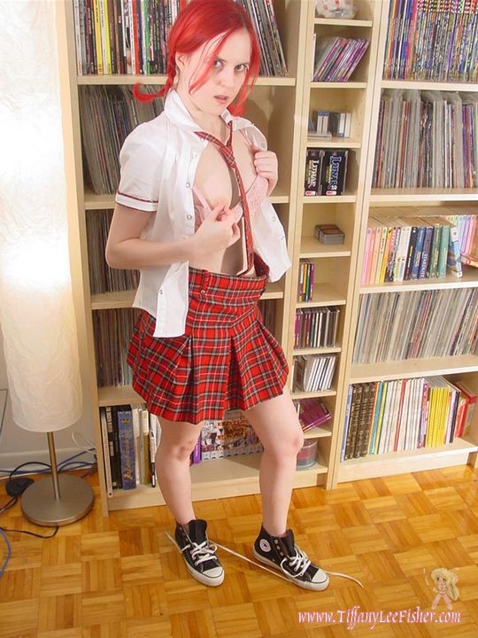 Pretty Tiffany taking off her sexy school uniform in the library #78807688