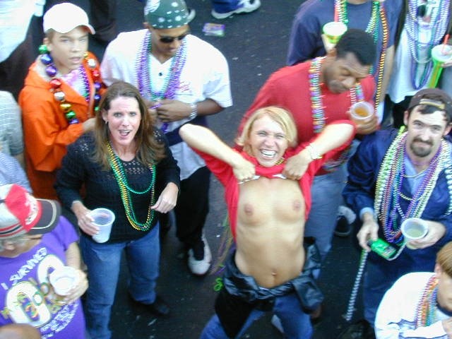 Drunk mardigras chicks going wild and showing their tits to the crowd #76397100