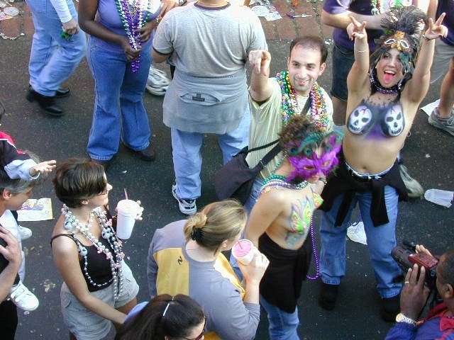 Drunk mardigras chicks going wild and showing their tits to the crowd #76397118