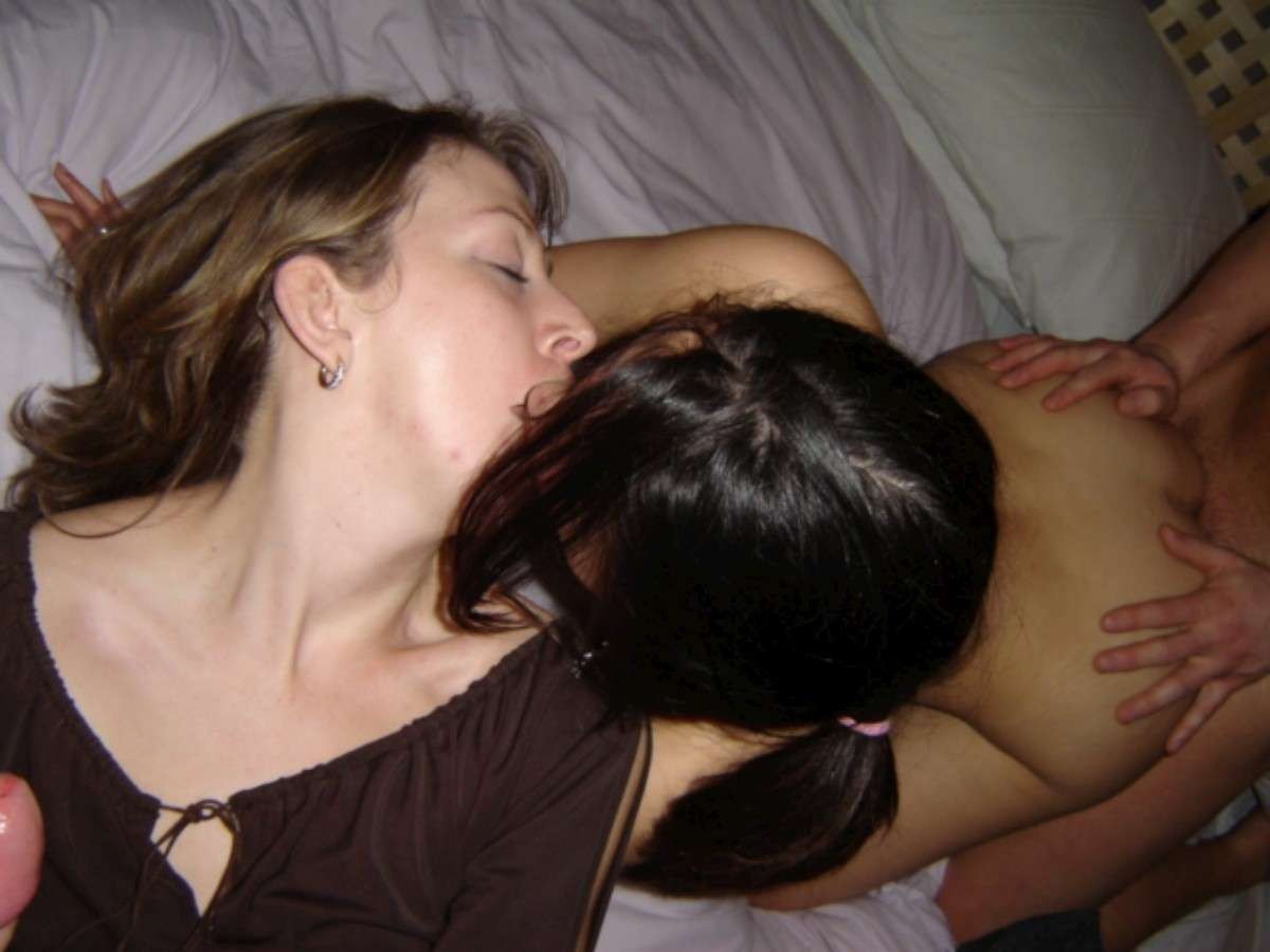 Lucky guy's hot threesome action with two hot girls sucking and pleasuring his c #68371534