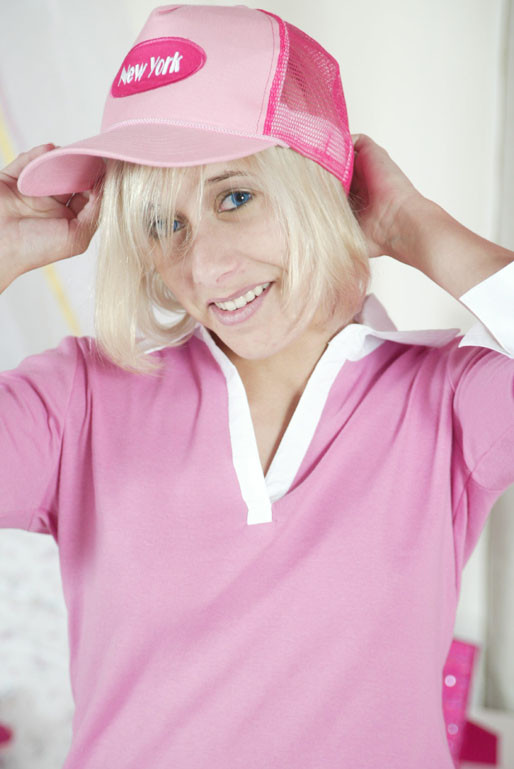 Blonde teen Amanda looking cute in a trucker hat #73870753