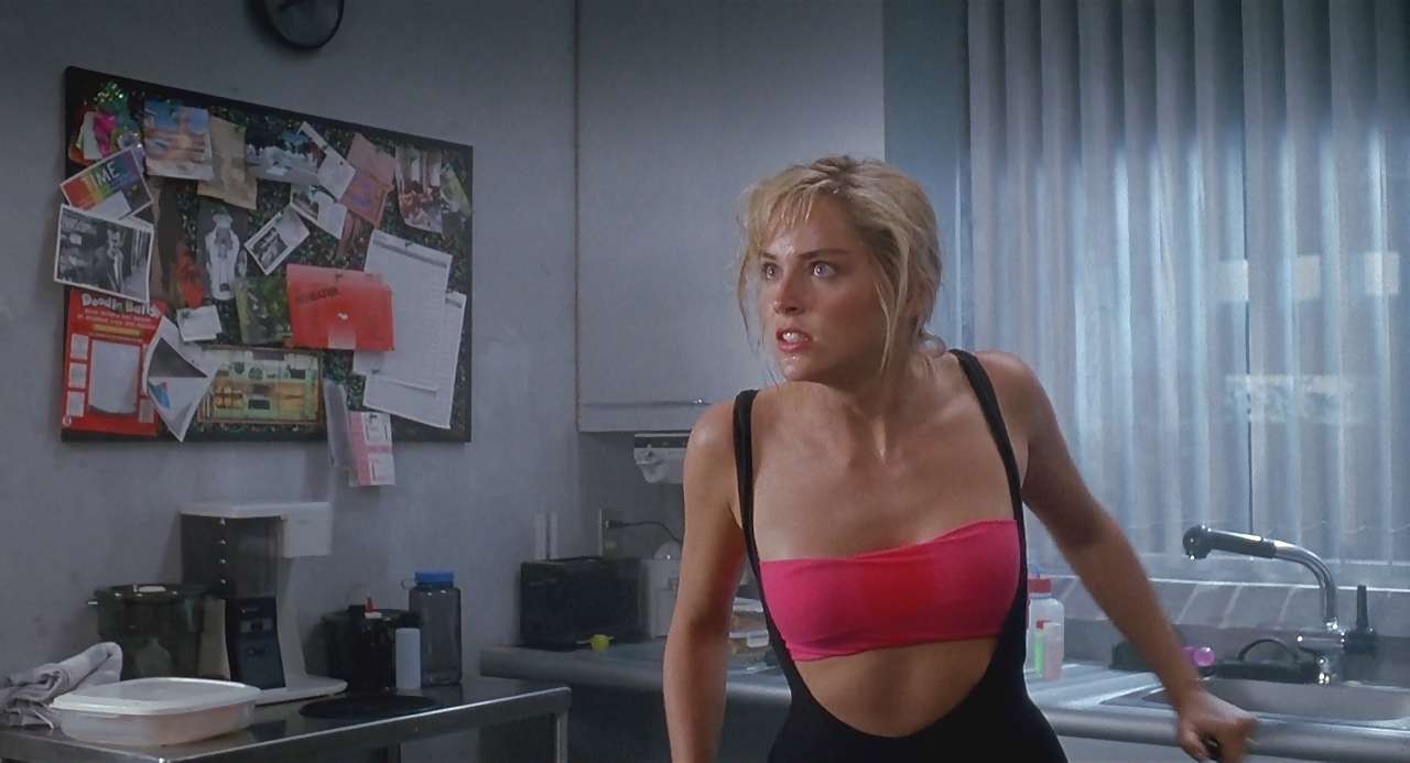 Sharon Stone show big cleavage in red top and exposing her tits #75283910