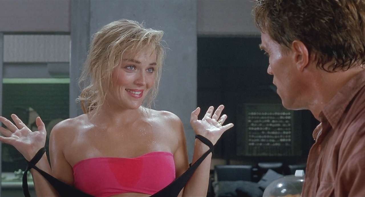 Sharon Stone show big cleavage in red top and exposing her tits #75283933