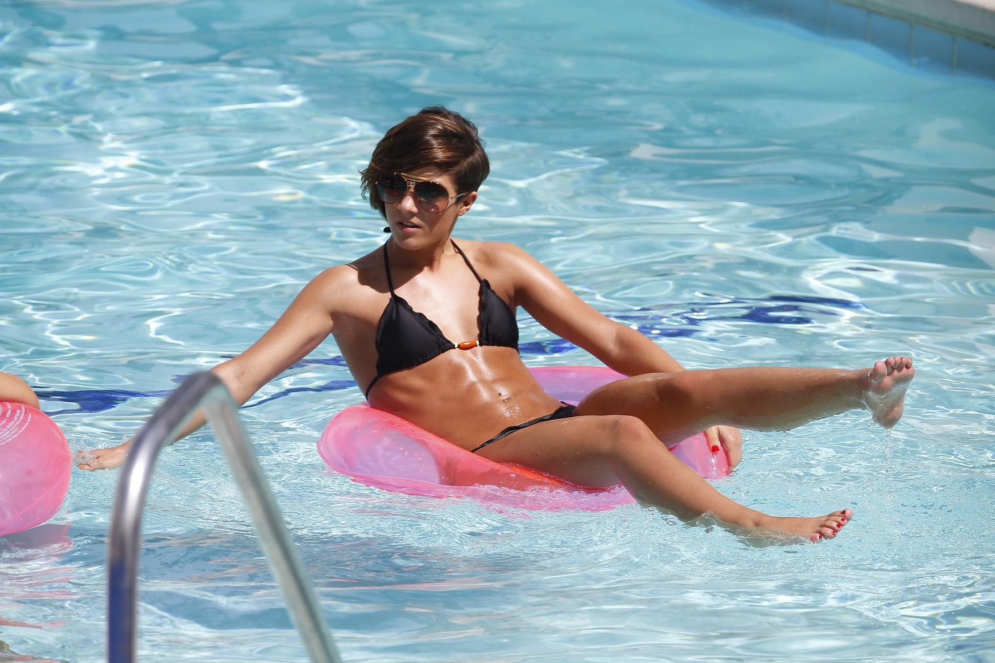 Frankie Sandford wearing sexy black bikini at the pool in LA #75309303