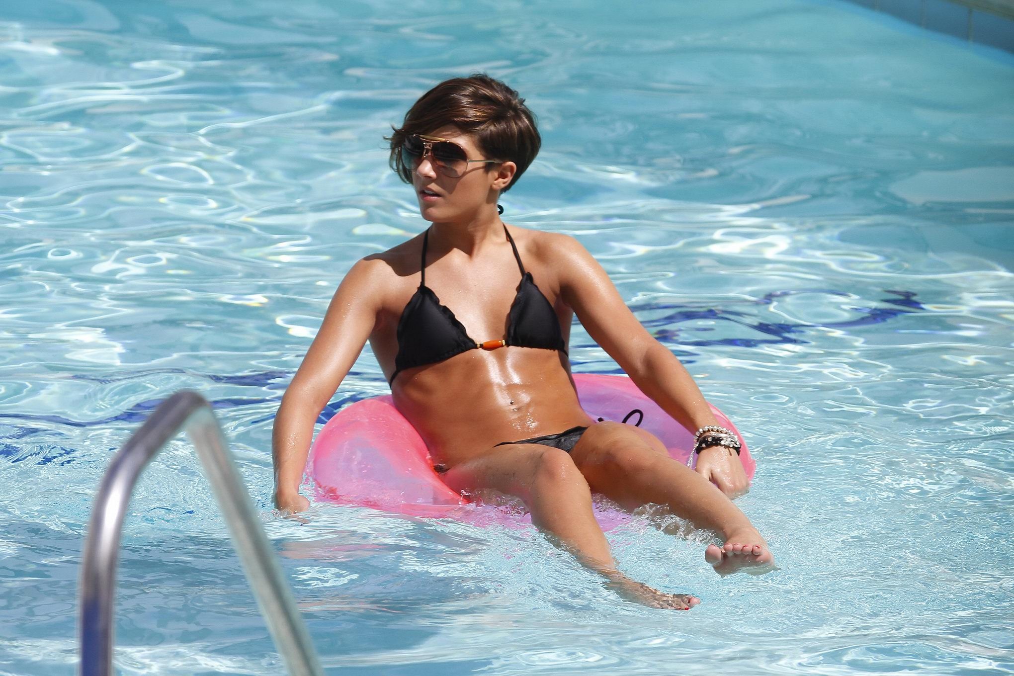 Frankie Sandford wearing sexy black bikini at the pool in LA #75309312