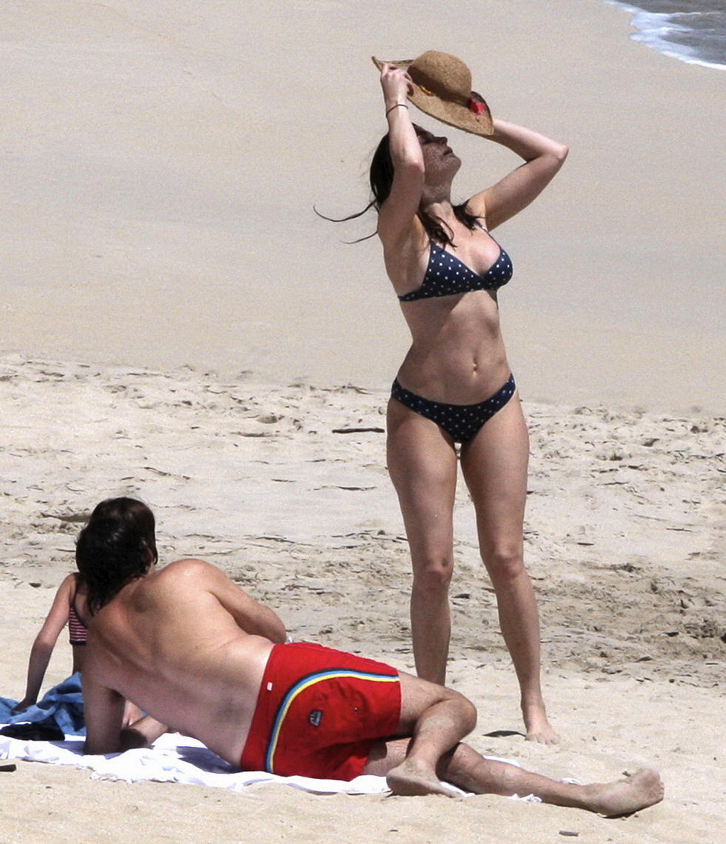 Stephanie Seymour busty wearing polka dot bikini on the beach in St. Barts #75311332