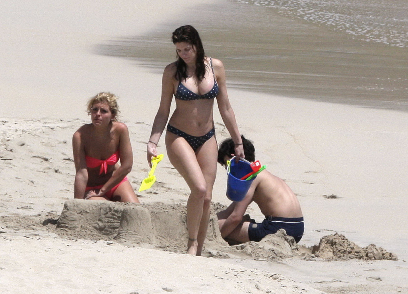 Stephanie Seymour busty wearing polka dot bikini on the beach in St. Barts #75311379