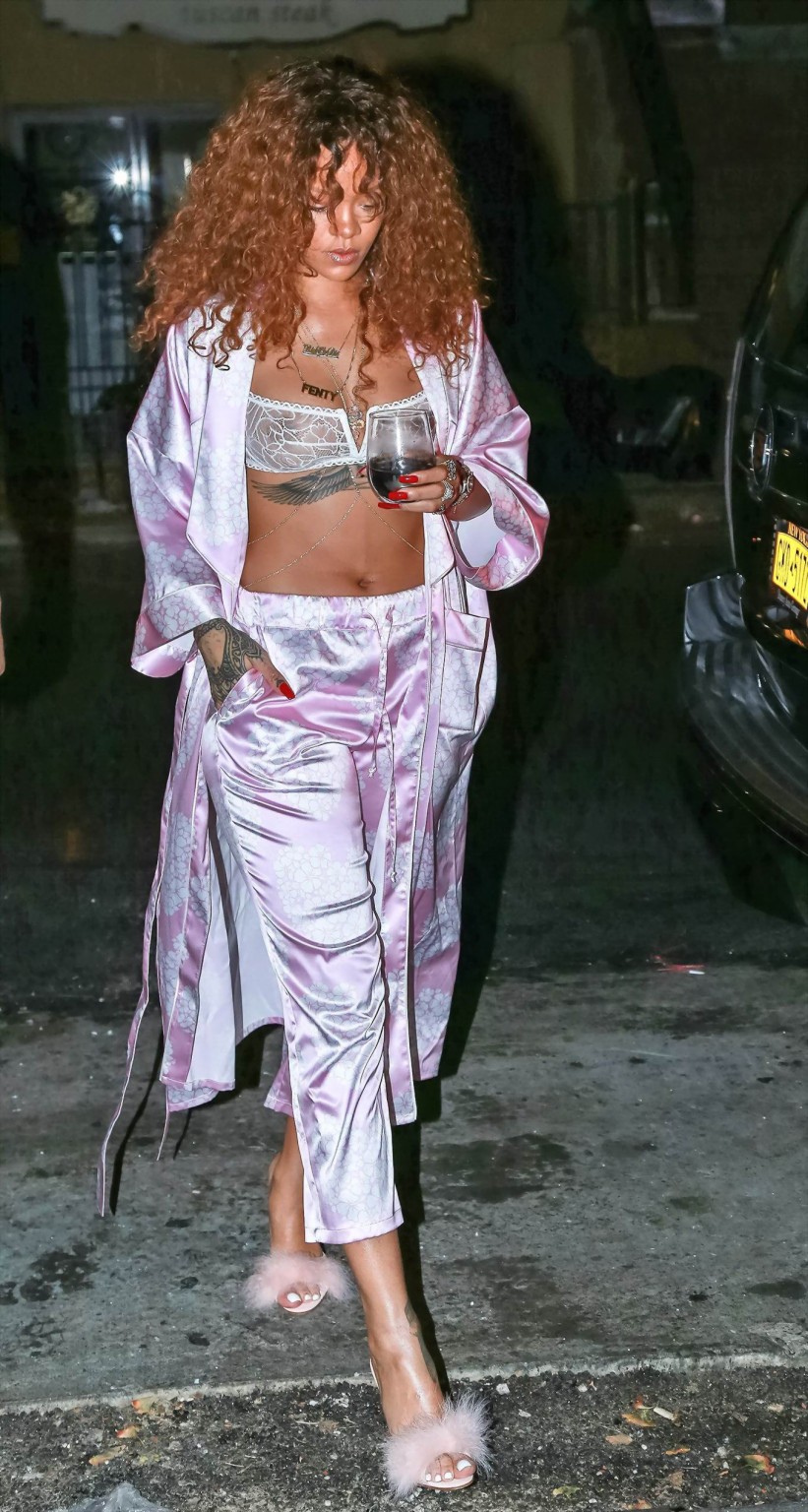 Rihanna shows off her boobs in a see through bra out in NYC #75158050