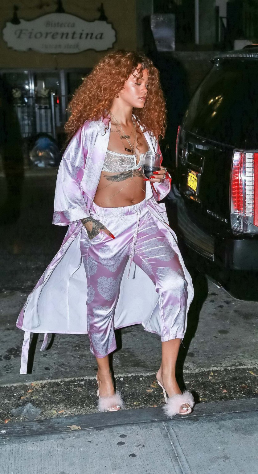 Rihanna shows off her boobs in a see through bra out in NYC #75158089