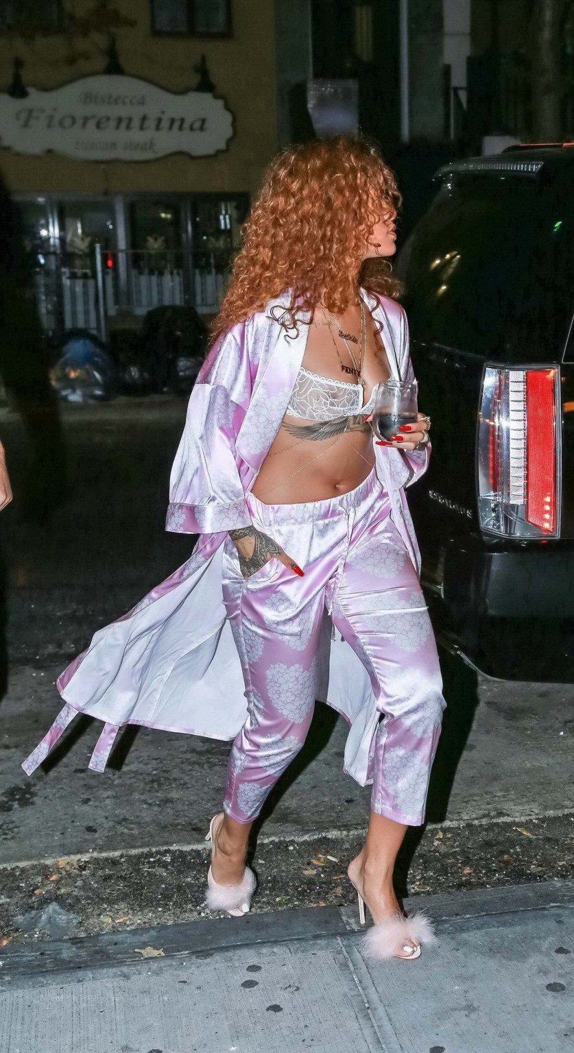 Rihanna shows off her boobs in a see through bra out in NYC #75158096