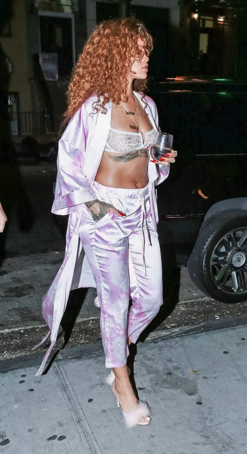 Rihanna shows off her boobs in a see through bra out in NYC #75158103