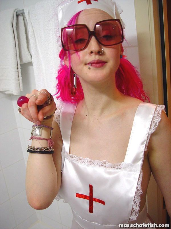 Pink haired goth chick Masscha trying out her sexy nurse outfit #70524717