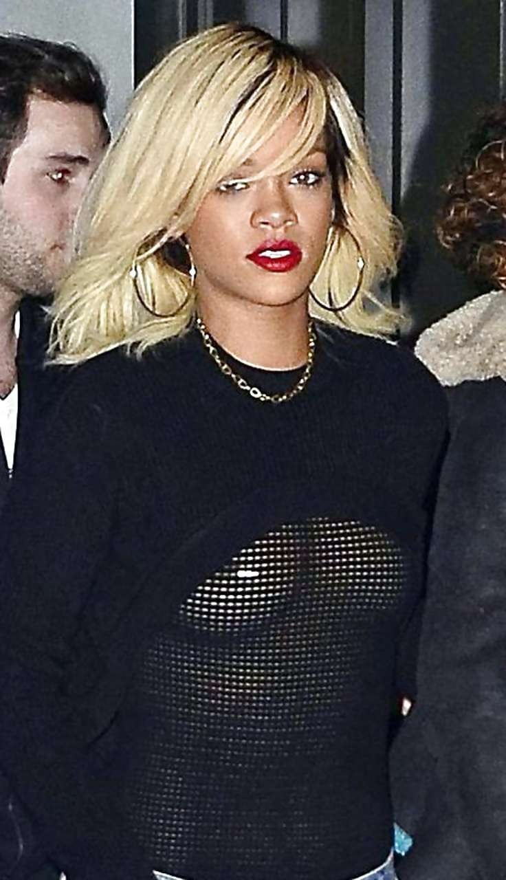 Rihanna showing her nice boobs in fishnet see thru top #75265762