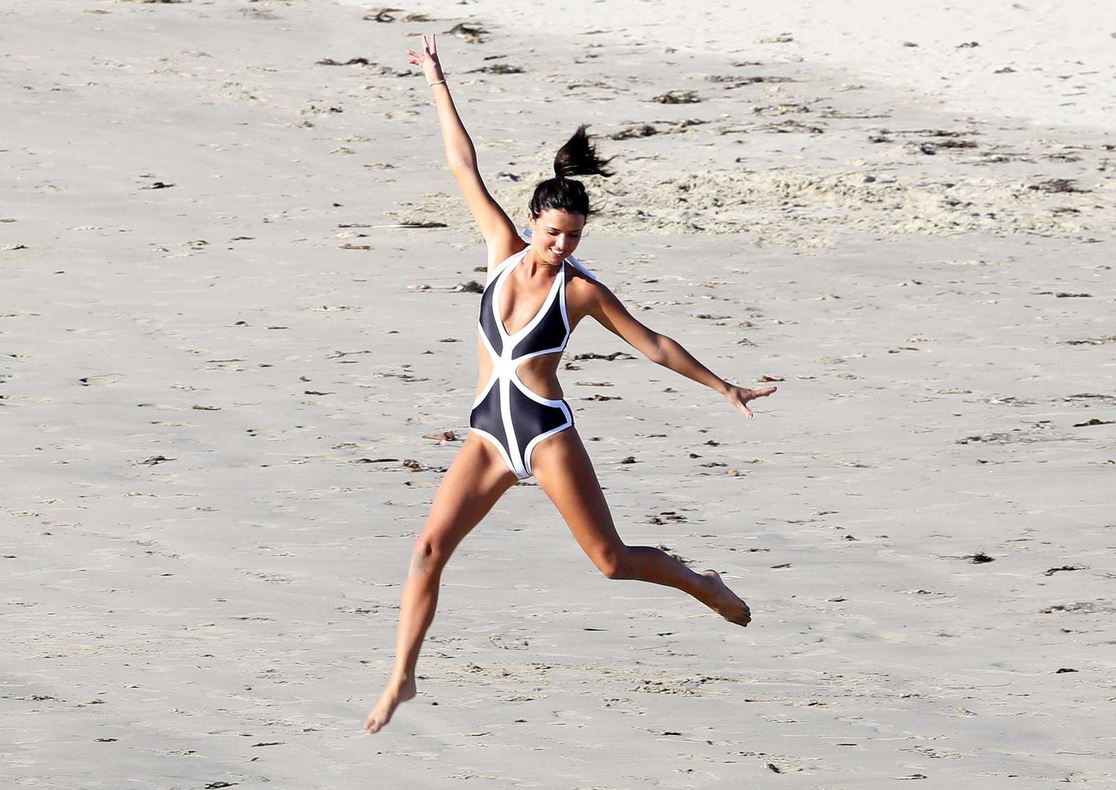 Lucy Mecklenburgh in sexy monokini working out on Santa Monica Beach #75216717