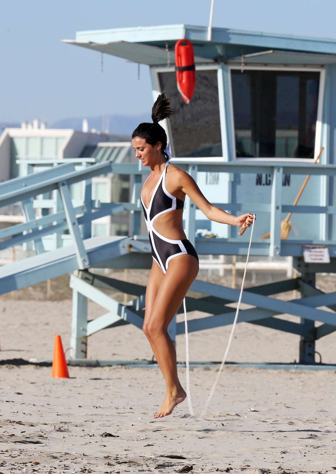 Lucy Mecklenburgh in sexy monokini working out on Santa Monica Beach #75216751