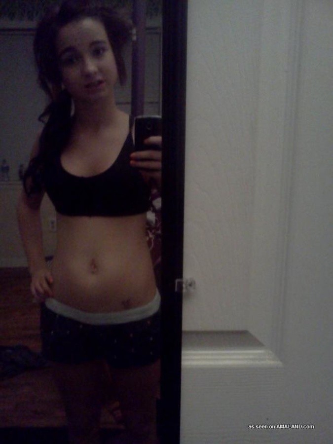 Photos of an inked teen amateur cutie selfshooting