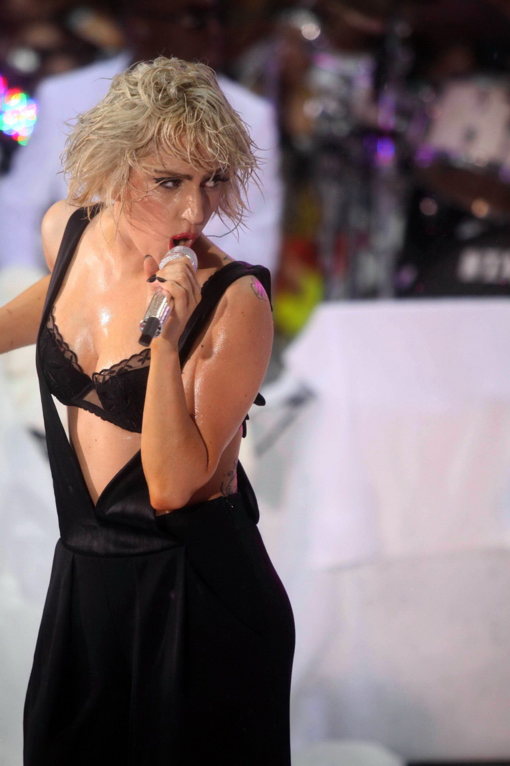 Lady Gaga in black bra shows wet cleavage performing in 'Today Show #75341571
