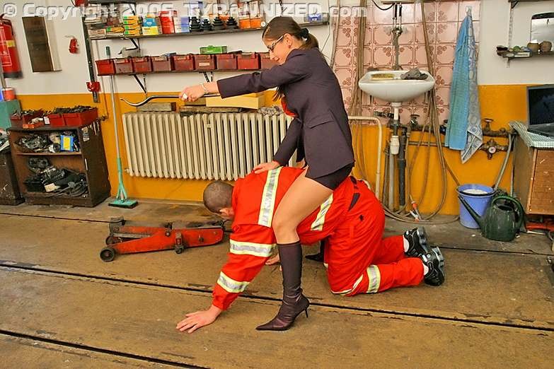 Bossy secretary humiliating and abusing cowering workman #72216966
