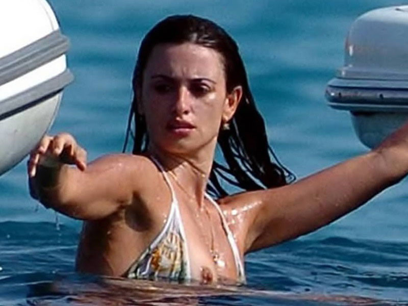 Penelope Cruz showing her nice big tits on beach #75406849