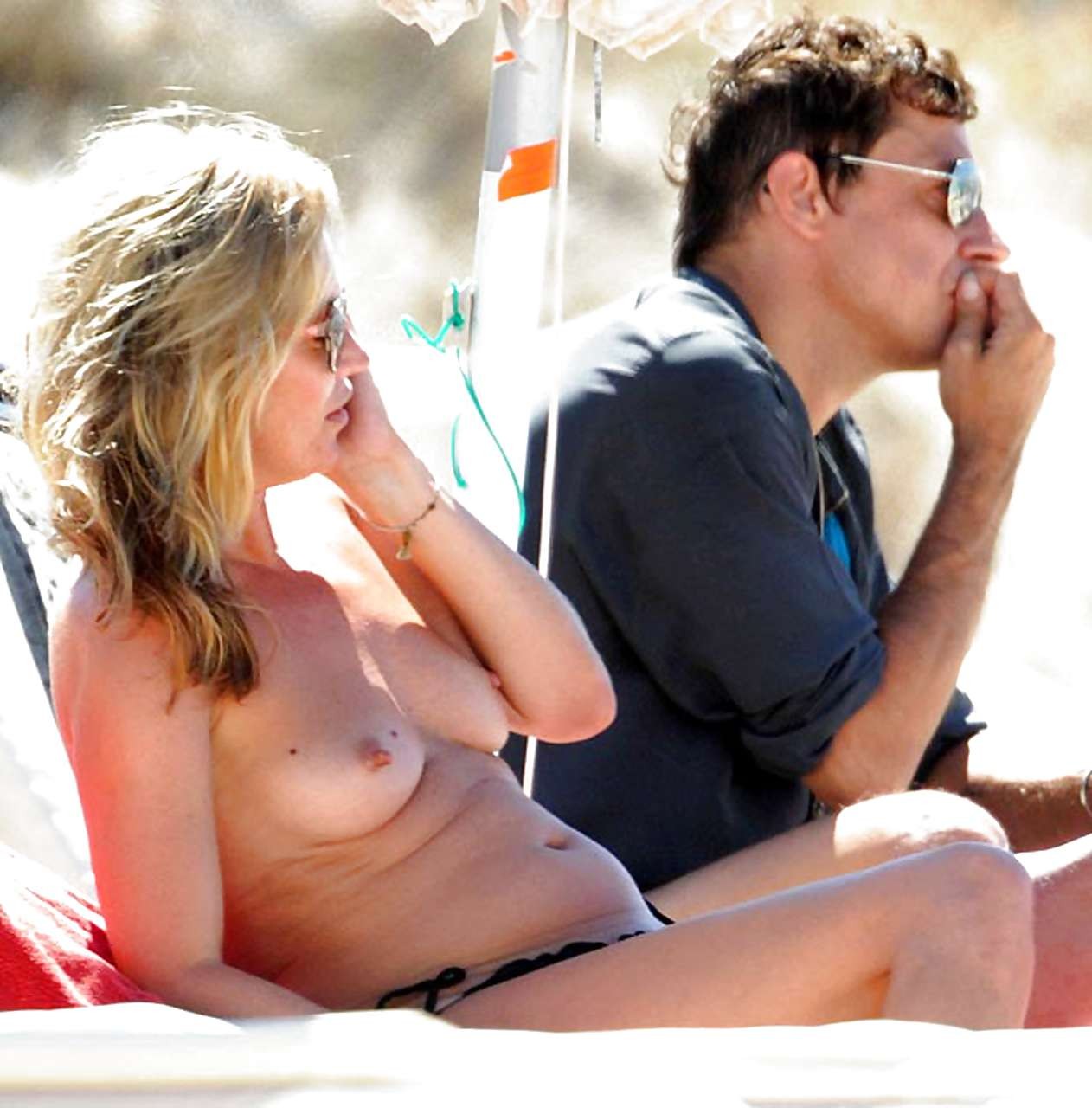 Kate Moss showing tits on vacation and flash panties upskirt #75243995