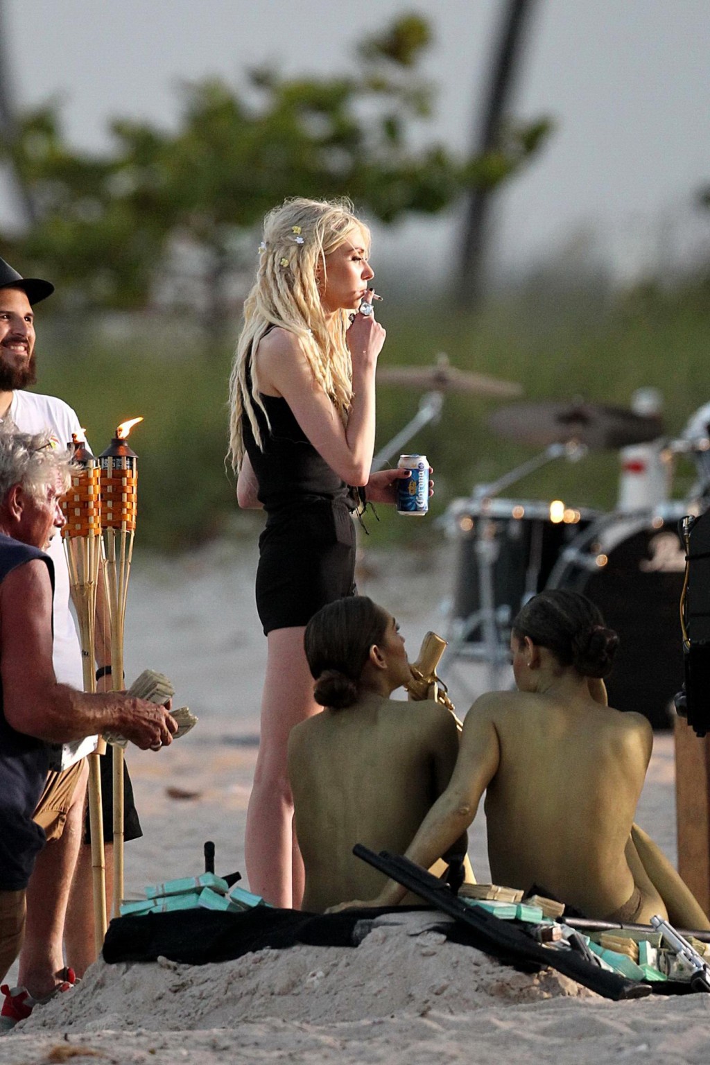 Taylor Momsen shooting a music video on Miami Beach with two bodypainted models #75197562