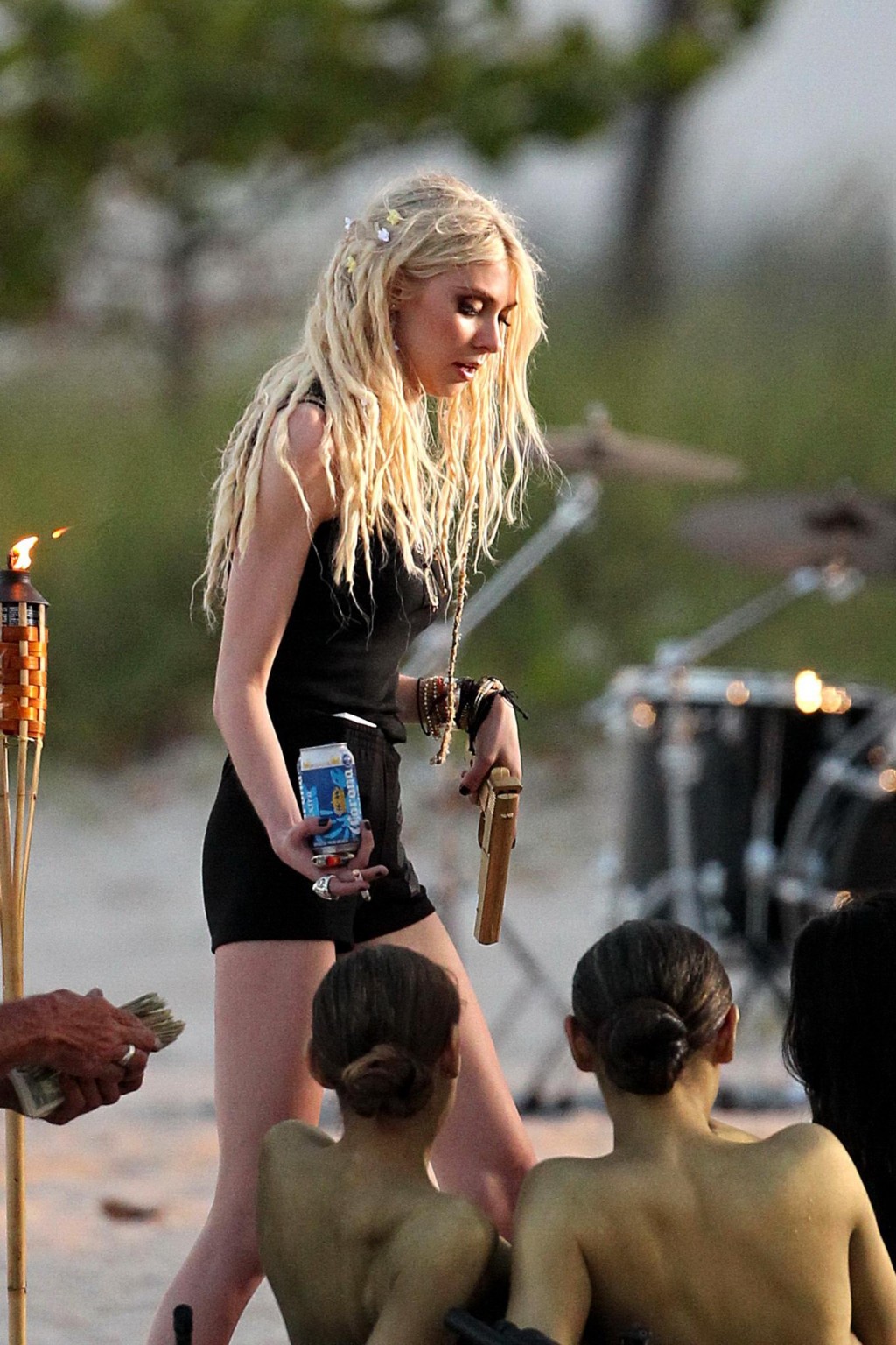 Taylor Momsen shooting a music video on Miami Beach with two bodypainted models #75197571