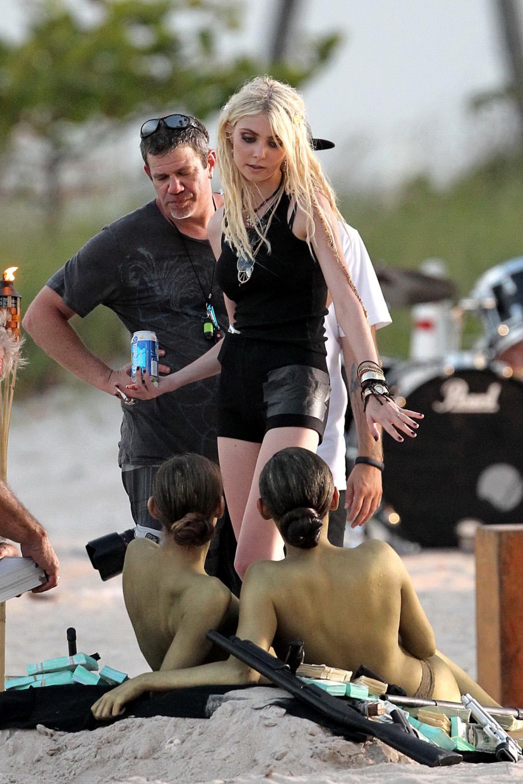Taylor Momsen shooting a music video on Miami Beach with two bodypainted models #75197613
