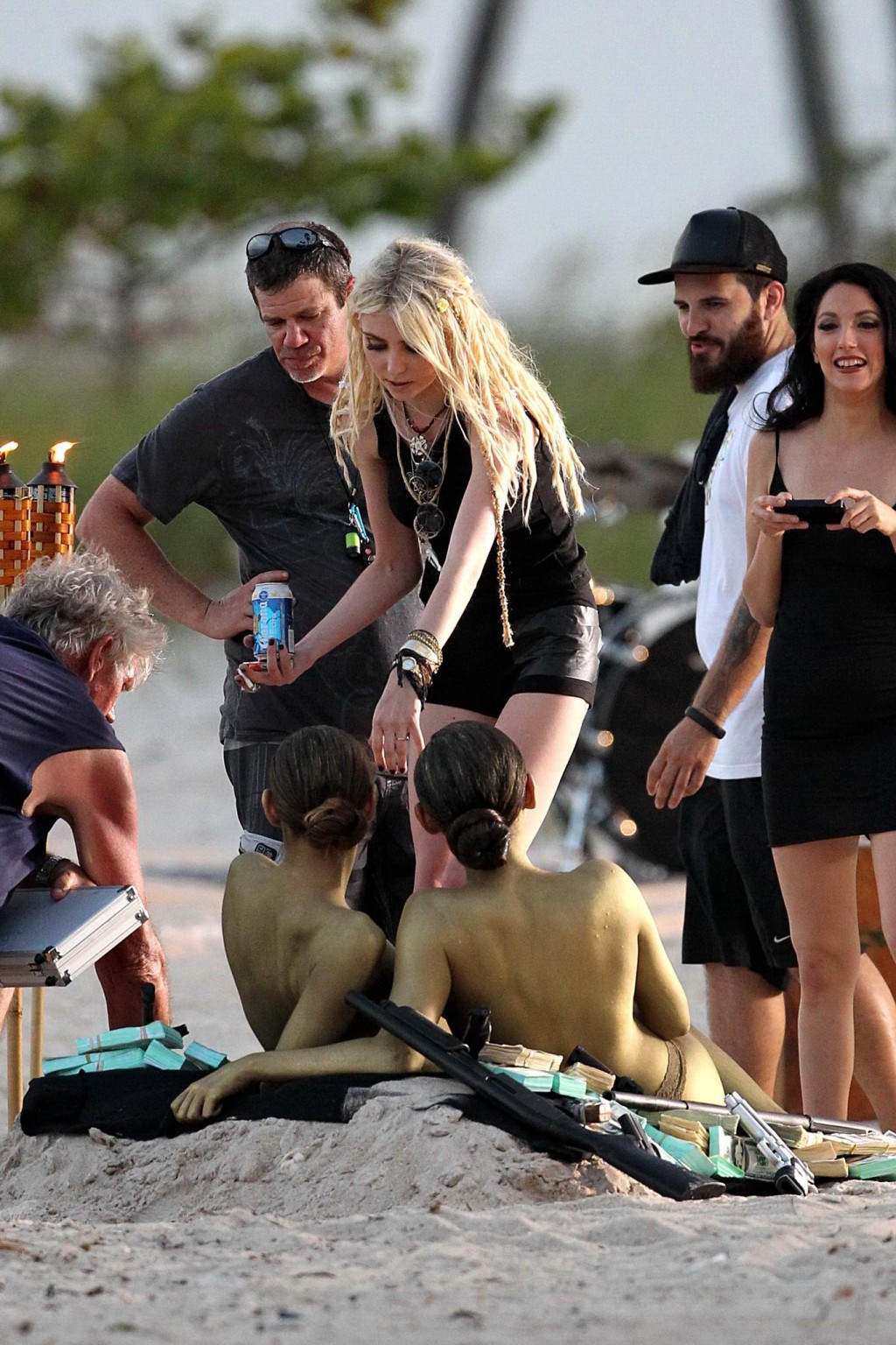 Taylor Momsen shooting a music video on Miami Beach with two bodypainted models #75197620