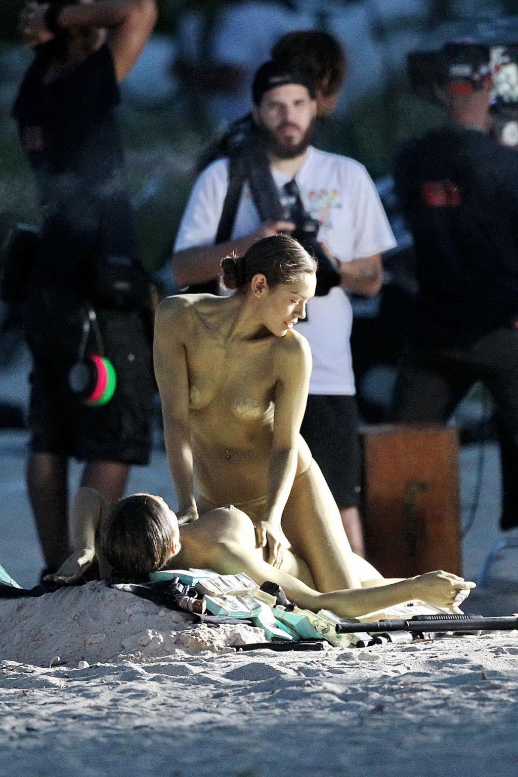 Taylor Momsen shooting a music video on Miami Beach with two bodypainted models #75197645